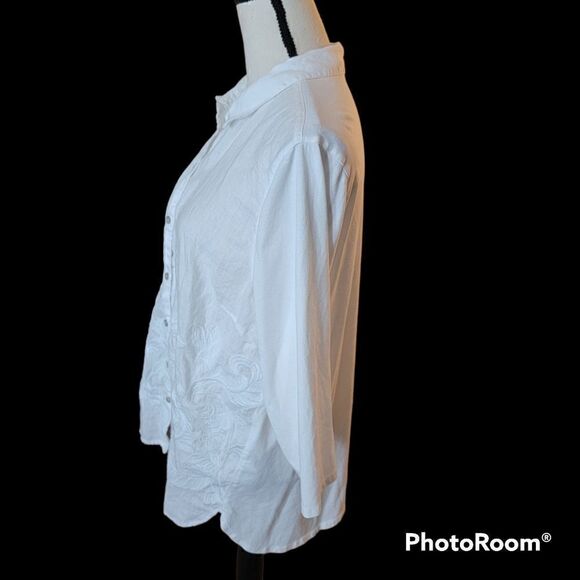 J. Jill Button Up Linen Top with Embroidery. Size L. - Picture 4 of 10